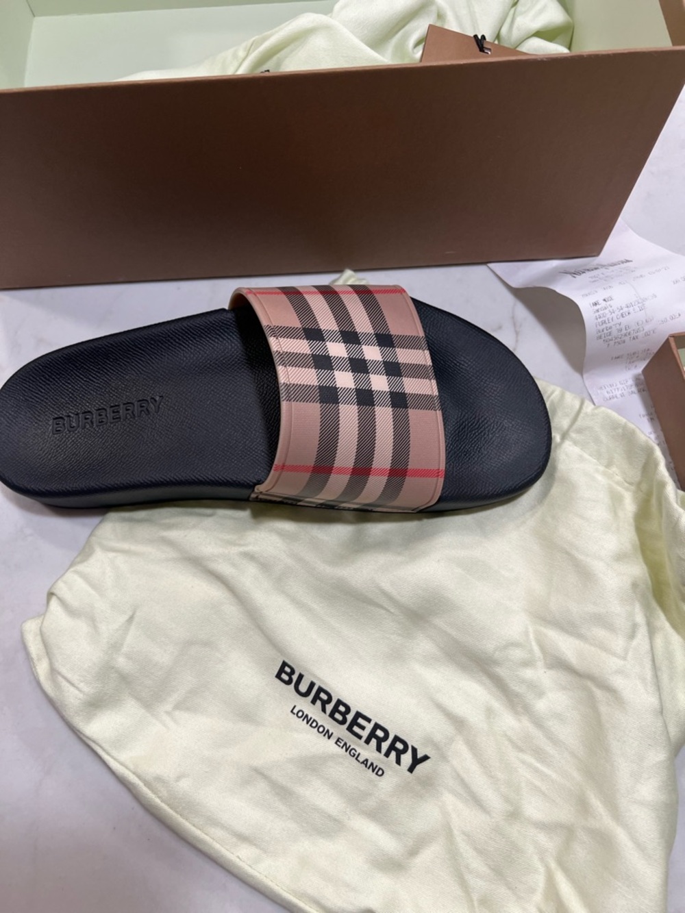 Burberry Black Footbed Check Strap Slide Sandals - Picture 5 of 8